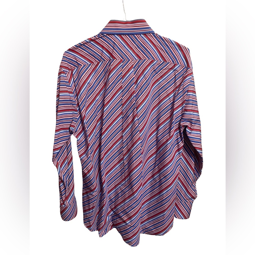 Tommy Hilfiger Men's Shirt Large Stripe Cotton 2 Ply 80’s Fabric LS Disco - Picture 2 of 3